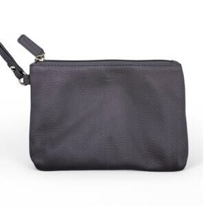 LEVENGER Gray Leather Zip Top Wristlet 8 in X 5.5 in